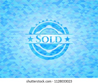 Sold light blue emblem with triangle mosaic background