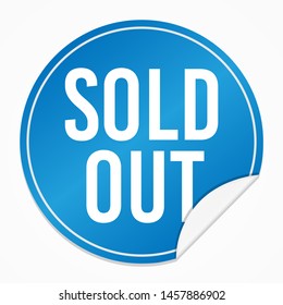Sold Out Blue Sticker. Shop Vector Design Art. Promotional Label Element. Badge White Background.