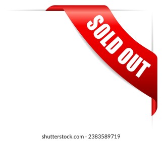 Sold out corner ribbon isolated on white background, web design element for website or printed media
