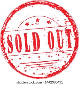 "sold out" grunge stamp, vector illustration