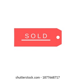 Diseño de texto del logotipo de venta en la ilustración del vector de etiqueta colgado de precio rojo. Concepto de negocio. Icono de compras y marketing. Estilo de diseño plano aislado en un fondo blanco