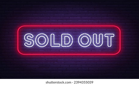 Sold Out neon sign on brick wall background.