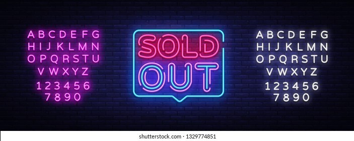 Sold Out neon text vector design template. Sold Out neon logo, light banner design element colorful modern design trend, night bright advertising, bright sign. Vector. Editing text neon sign