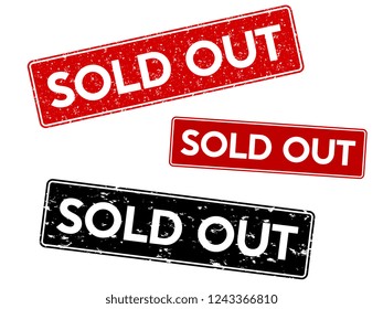 Sold out. Red grunge stamp, sale vintage rubber badge template isolated on white background. Vector illustration.