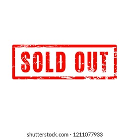 Sold out red square grunge textured rubber stamp seal. Out of stock sign.