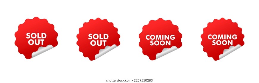 Sold out red vector sticker. Curved corner banner with shadows. Red flyer label