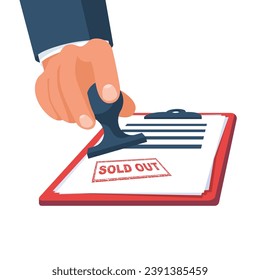 Sold out rubber stamp. Red grunge stamp. Vector illustration flat design. Isolated on white background.
