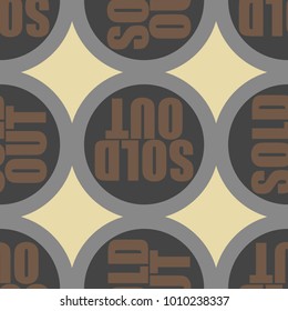 Sold Out seamless pattern with text. Caption inside rounded banner with pop art design and color texture. Sticker on a background.