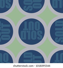 Sold Out seamless pattern with text. Caption inside rounded banner with pop art design and color texture. Sticker on a background.