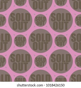 Sold Out seamless pattern with text. Caption inside rounded banner with pop art design and color texture. Sticker on a background.