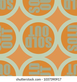 Sold Out seamless pattern with text. Caption inside rounded banner with pop art design and color texture. Sticker on a background.