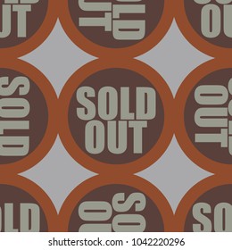 Sold Out seamless pattern with text. Caption inside rounded banner with pop art design and color texture. Sticker on a background.