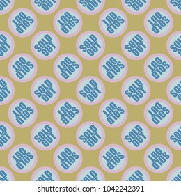 Sold Out seamless pattern with text. Caption inside rounded banner with pop art design and color texture. Sticker on a background.