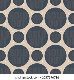 Sold Out seamless pattern with text. Caption inside rounded banner with pop art design and color texture. Sticker on a background.
