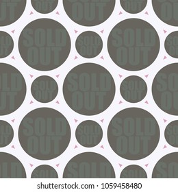 Sold Out seamless pattern with text. Caption inside rounded banner with pop art design and color texture. Sticker on a background.
