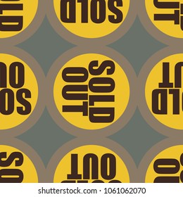 Sold Out seamless pattern with text. Caption inside rounded banner with pop art design and color texture. Sticker on a background.