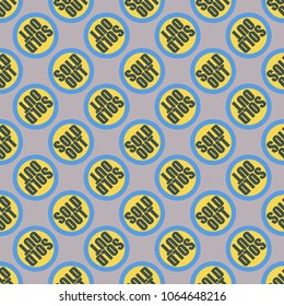 Sold Out seamless pattern with text. Caption inside rounded banner with pop art design and color texture. Sticker on a background.