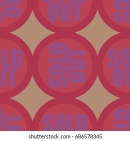 Sold Out seamless pattern with text. Caption inside rounded banner with pop art design and color texture. Sticker on a background.