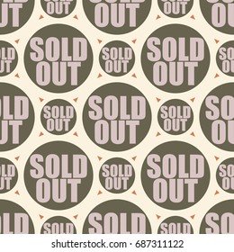 Sold Out seamless pattern with text. Caption inside rounded banner with pop art design and color texture. Sticker on a background.