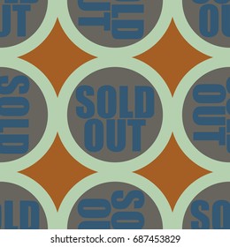 Sold Out seamless pattern with text. Caption inside rounded banner with pop art design and color texture. Sticker on a background.