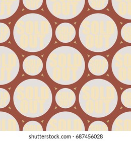 Sold Out seamless pattern with text. Caption inside rounded banner with pop art design and color texture. Sticker on a background.