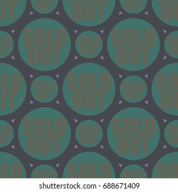 Sold Out seamless pattern with text. Caption inside rounded banner with pop art design and color texture. Sticker on a background.