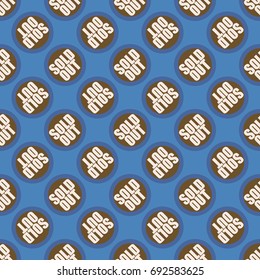 Sold Out seamless pattern with text. Caption inside rounded banner with pop art design and color texture. Sticker on a background.
