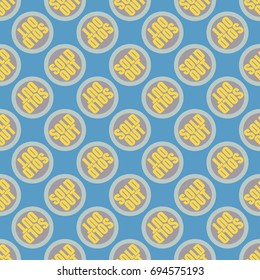 Sold Out seamless pattern with text. Caption inside rounded banner with pop art design and color texture. Sticker on a background.