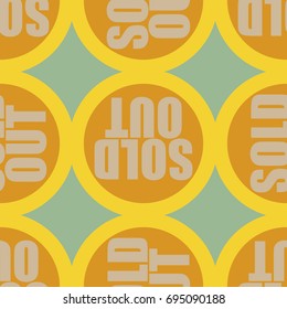 Sold Out seamless pattern with text. Caption inside rounded banner with pop art design and color texture. Sticker on a background.