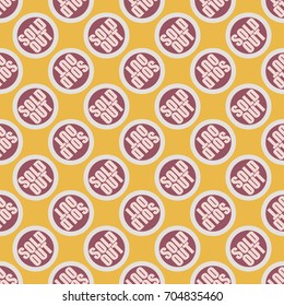 Sold Out seamless pattern with text. Caption inside rounded banner with pop art design and color texture. Sticker on a background.