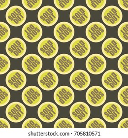 Sold Out seamless pattern with text. Caption inside rounded banner with pop art design and color texture. Sticker on a background.