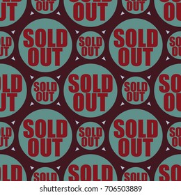 Sold Out seamless pattern with text. Caption inside rounded banner with pop art design and color texture. Sticker on a background.