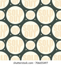 Sold Out seamless pattern with text. Caption inside rounded banner with pop art design and color texture. Sticker on a background.
