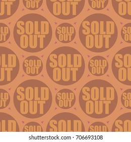 Sold Out seamless pattern with text. Caption inside rounded banner with pop art design and color texture. Sticker on a background.