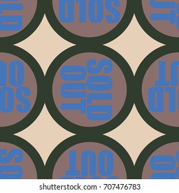 Sold Out seamless pattern with text. Caption inside rounded banner with pop art design and color texture. Sticker on a background.