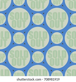 Sold Out seamless pattern with text. Caption inside rounded banner with pop art design and color texture. Sticker on a background.