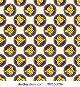Sold Out seamless pattern with text. Caption inside rounded banner with pop art design and color texture. Sticker on a background.
