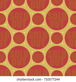 Sold Out seamless pattern with text. Caption inside rounded banner with pop art design and color texture. Sticker on a background.