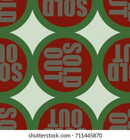 Sold Out seamless pattern with text. Caption inside rounded banner with pop art design and color texture. Sticker on a background.