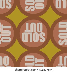 Sold Out seamless pattern with text. Caption inside rounded banner with pop art design and color texture. Sticker on a background.