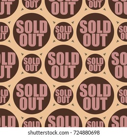 Sold Out seamless pattern with text. Caption inside rounded banner with pop art design and color texture. Sticker on a background.