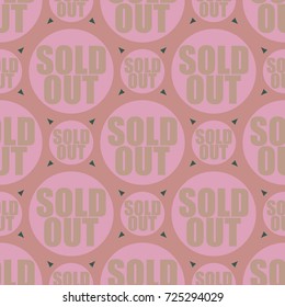 Sold Out seamless pattern with text. Caption inside rounded banner with pop art design and color texture. Sticker on a background.