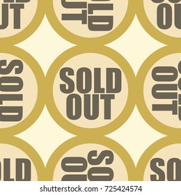 Sold Out seamless pattern with text. Caption inside rounded banner with pop art design and color texture. Sticker on a background.