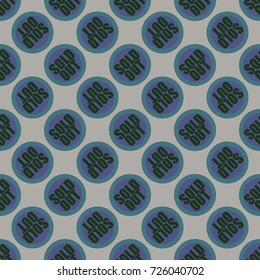 Sold Out seamless pattern with text. Caption inside rounded banner with pop art design and color texture. Sticker on a background.