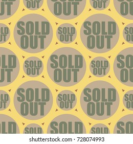 Sold Out seamless pattern with text. Caption inside rounded banner with pop art design and color texture. Sticker on a background.