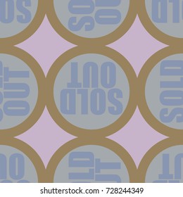 Sold Out seamless pattern with text. Caption inside rounded banner with pop art design and color texture. Sticker on a background.