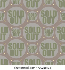 Sold Out seamless pattern with text. Caption inside rounded banner with pop art design and color texture. Sticker on a background.