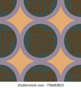 Sold Out seamless pattern with text. Caption inside rounded banner with pop art design and color texture. Sticker on a background.