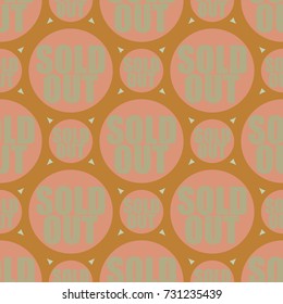 Sold Out seamless pattern with text. Caption inside rounded banner with pop art design and color texture. Sticker on a background.