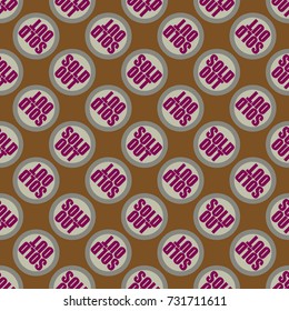 Sold Out seamless pattern with text. Caption inside rounded banner with pop art design and color texture. Sticker on a background.